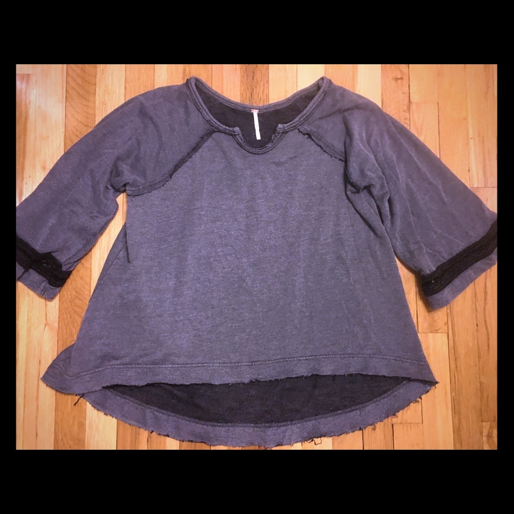 FREE PEOPLE SPLIT NECK GREY TUNIC TOP